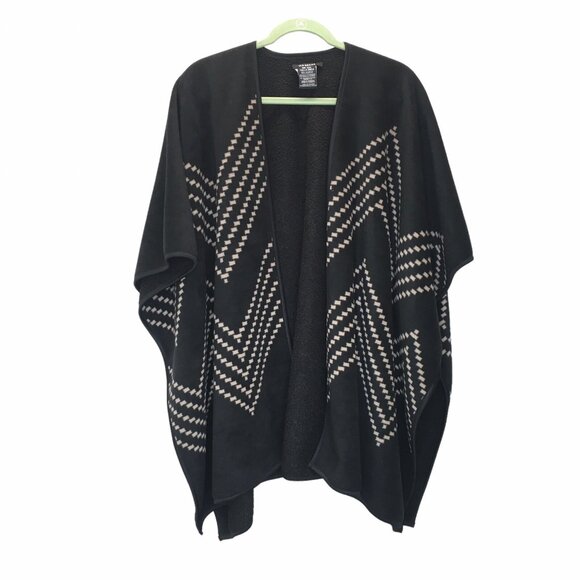 Ike Behar Blanket Poncho Black Shawl Reversible Wrap Fleece Women One Size Cozy - Picture 2 of 16
